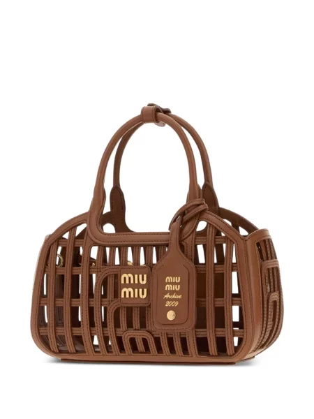 Geantă shopper Miu Miu din piele maro