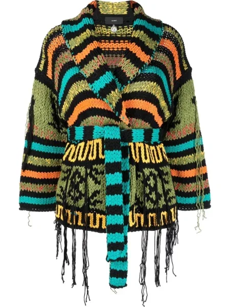 Cardigan Alanui cu dungi tricotate verde