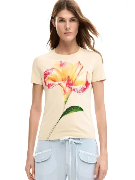 Tricou Desigual cu model floral bej