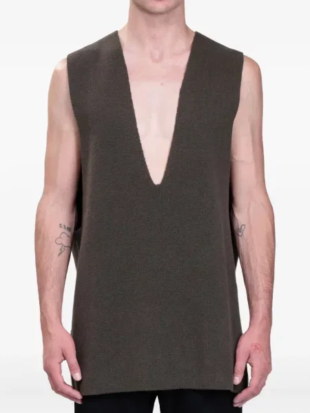 Košile Rick Owens bez rukávů s výstřihem do v zelená