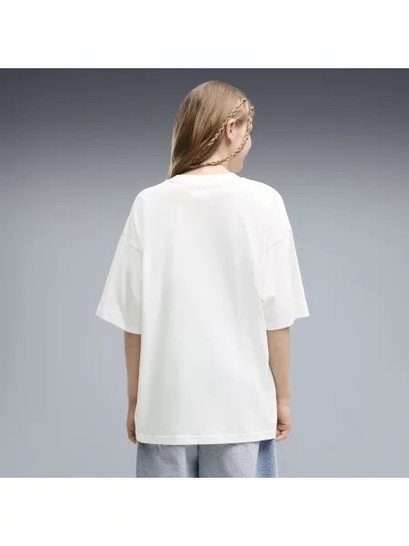 PUMA Młodzieżowa koszulka z grafiką Midnight Shadow o kroju oversize Odzież biały