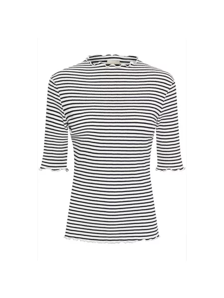 Koszulka Karen By Simonsen w paski z falbankami z krótkim rękawem