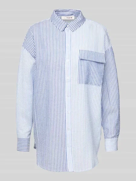 Bluzka koszulowa o kroju regular fit z fakturowanym wzorem model ‘Mila’ A-view niebieska