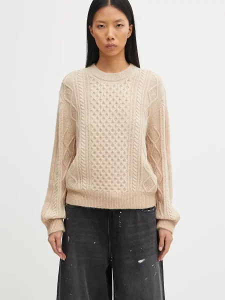 Maison Kitsuné pulover din amestec de lână Alpaca Cable Knit bej