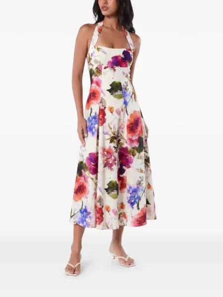 Rochie Nicholas cu model floral cu imagine cu gât halter alb