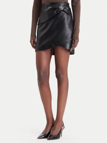 Guess Fustă din imitație de piele negru