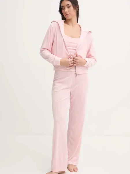 Піжамні штани Juicy Couture VICKY RIB FLARE PANT рожевий