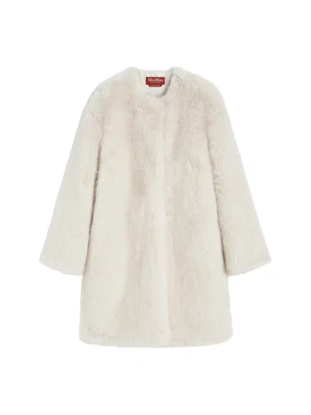 Sztuczne futro kurtka Max Mara Studio do kolan beżowa