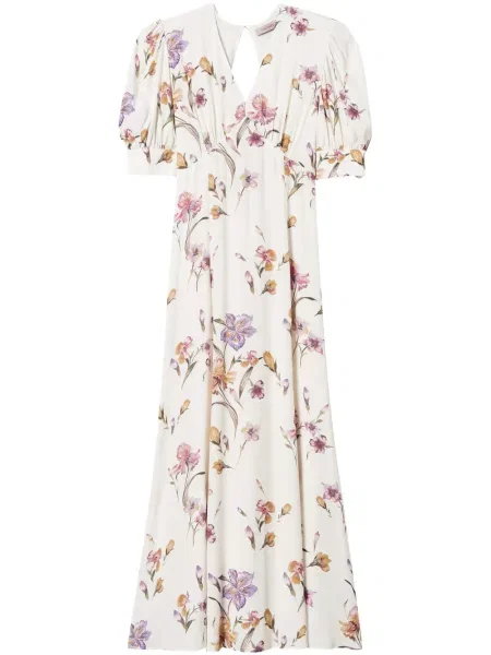 Rochie Twinset cu model floral cu imagine din crep alb