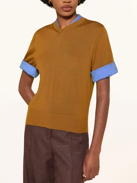 Dorothee Schumacher Úpletové Tričko Chic Merino Z Kombinace Materiálů hnědá / tmavě modrá