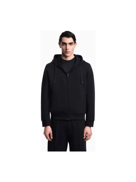 Dzianinowa bluza z kapturem Emporio Armani z kapturem niebieska