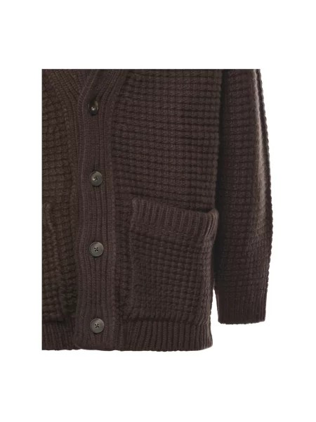Sweter Eleventy z kaszmiru z dekoltem w serek brązowy