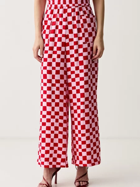 United Colors of Benetton pantaloni straight pentru femei cu vâscoză roz
