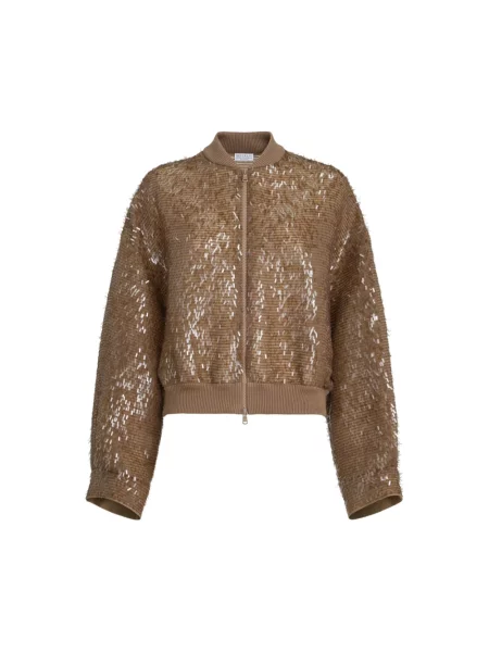 Haftowany kurtka bomber Brunello Cucinelli brązowy