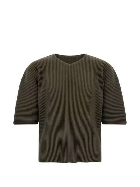 Tricou Homme Plisse Issey Miyake cu decolteu în V verde