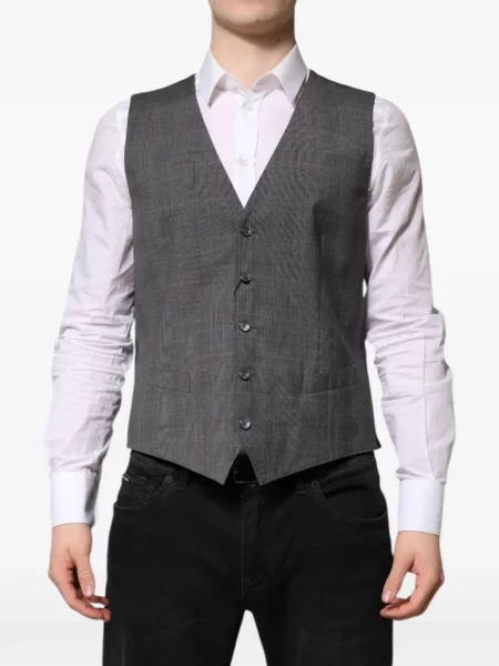 Vestă Dolce & Gabbana în carouri cu decolteu în V gri