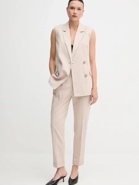 Жилетка з домішкою льону United Colors of Benetton двобортний бежевий