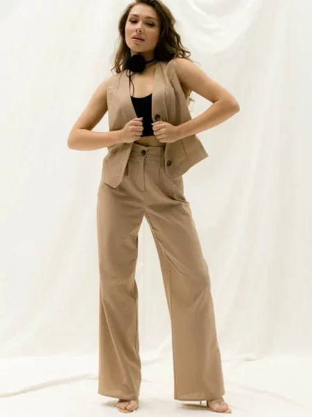 Лляні Штани повсякденні Seventeen бежевий