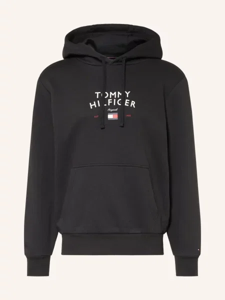 Tommy Hilfiger Mikina S Kapucí černá / červená bílá