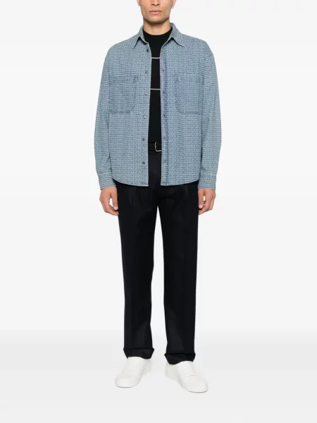 Pulover Emporio Armani de lână cu dungi albastru
