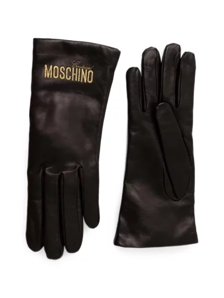 Mănuși Moschino cu broderie din piele negru