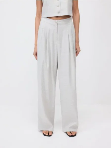Reserved Штани з льону та світло-сірий сірі