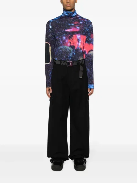 Vilnonės plačiakojis kelnės Off-white balta