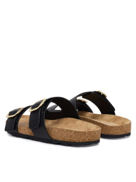 Natikači Tommy Hilfiger Leather Double Strap Cork Sandals črna