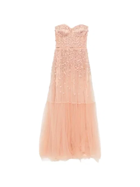 Rochie maxi Elisabetta Franchi cu model floral din tul cu aplicații roz