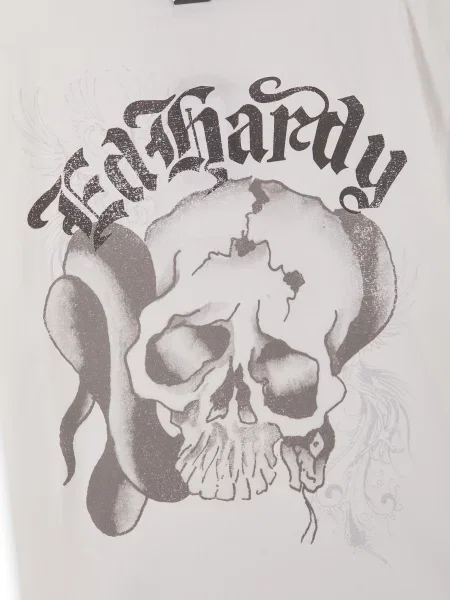Ed Hardy Tričko Faded Gothic Skull sivá / čierna biela