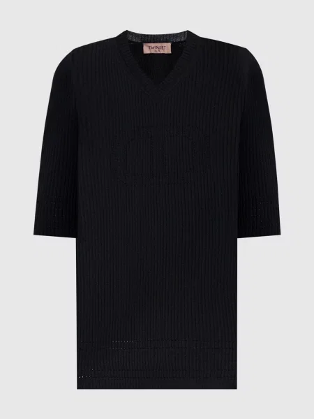 Топ в рубчик з логотипом Twinset чорний