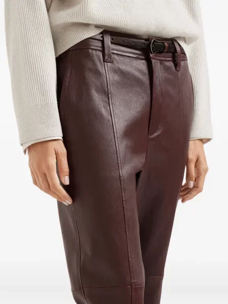 Pantaloni Brunello Cucinelli din piele maro