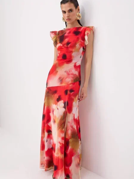 Trendyol Rochie de seară maro / oliv / rosé roșu