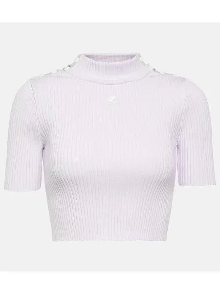 Dzianinowy sweter Courreges prążkowany biały