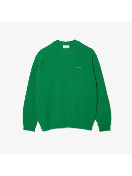 Lacoste Sweter Z Wełny O Luźnym Kroju Z Okrągłym Dekoltem zielony
