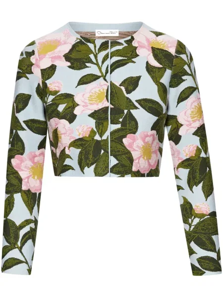 Cardigan Oscar De La Renta cu model floral din jacard roz