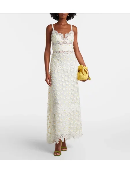 Rochie maxi Elie Saab cu broderie din tul alb