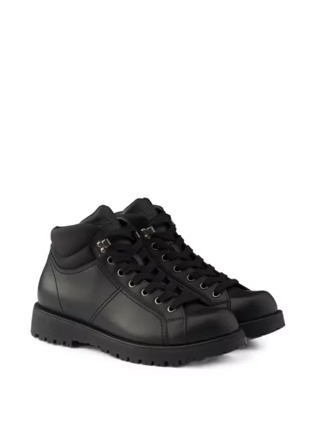 Botine Prada cu șireturi din piele negru