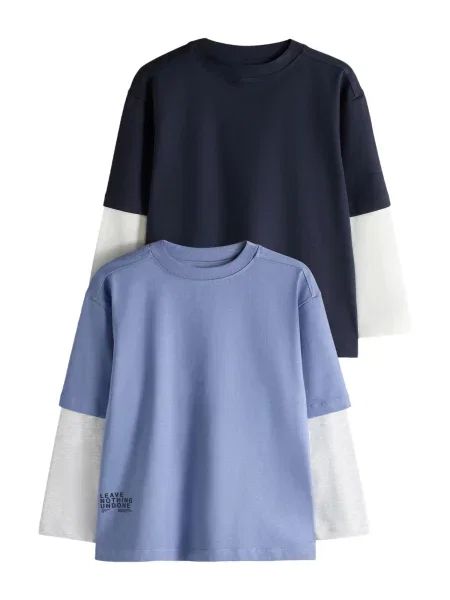 The Set Tricou bleumarin / albastru deschis / amestacat alb