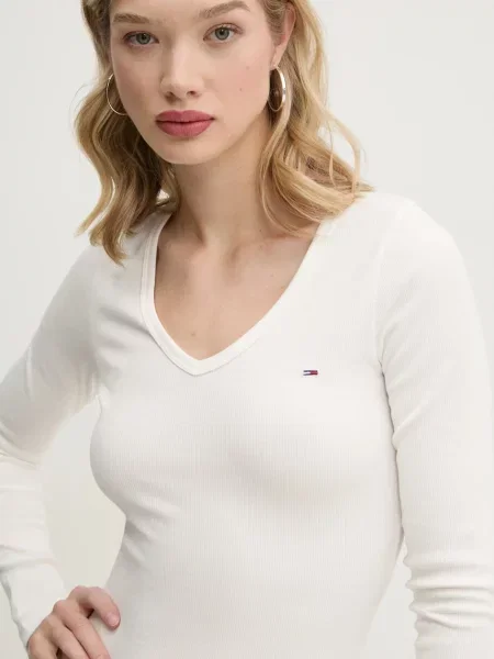 Tricou cu mânecă lungă Tommy Jeans bej
