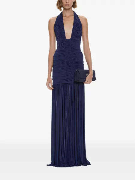 Rochie maxi Christopher Esber cu volane cu gât halter albastru