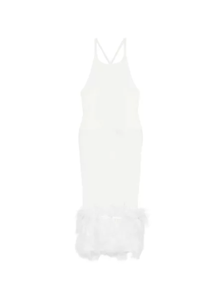 Rochie Vestiaire D'un Oiseau Libre cu pene cu bretele alb