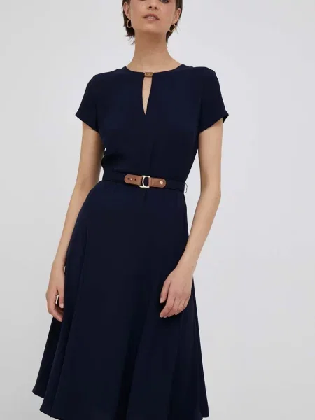 Рокля Lauren Ralph Lauren къса разкроен модел тъмносиньо