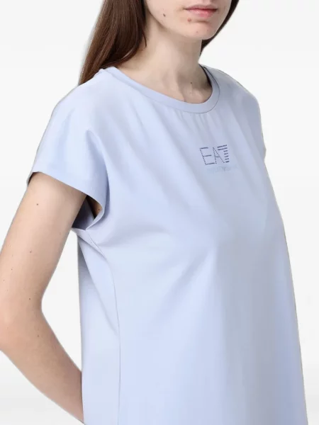 Stras rochie tip cămașă Ea7 Emporio Armani albastru