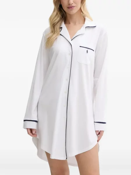 Tricou Polo Ralph Lauren cu decolteu rotund de mătase cu dungi alb