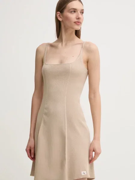 Calvin Klein Jeans sukienka mini rozkloszowana beżowy