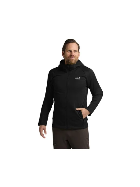 Pánska trekingová mikina Jack Wolfskin Peak District Hooded Full Zip black čierna