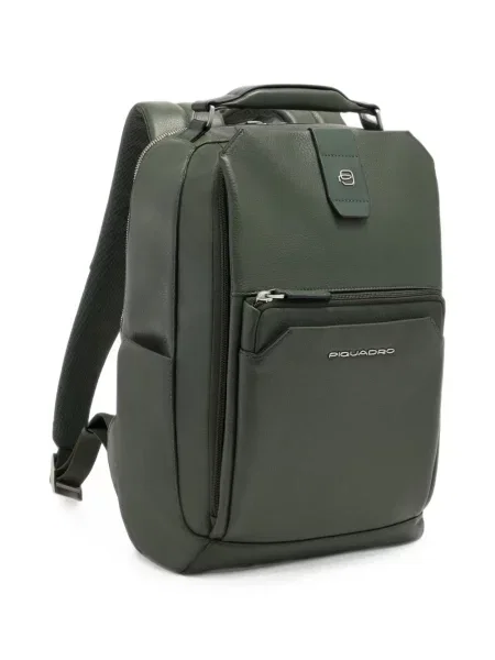 Rucsac Piquadro din piele cu autograf verde