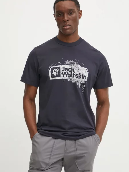 Tričko Jack Wolfskin Brand tmavomodrá s potiskem