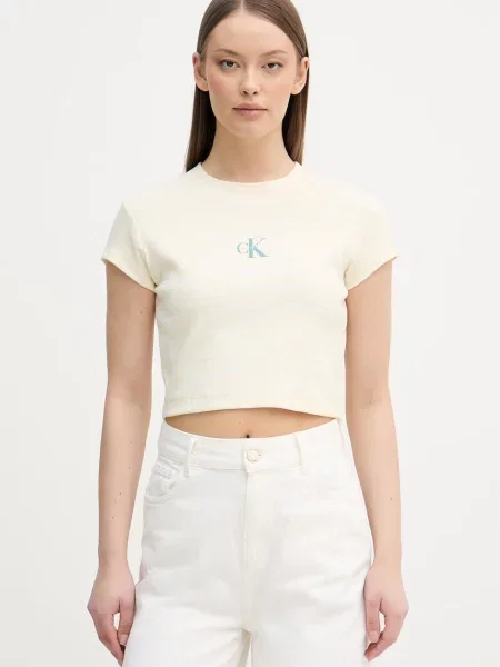 Oříznuté top Calvin Klein Jeans béžový